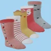 Baby Moo Farm Print Soft Socks Pack of 5 - Red, Peach