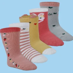 Baby Moo Farm Print Soft Socks Pack of 5 - Red, Peach