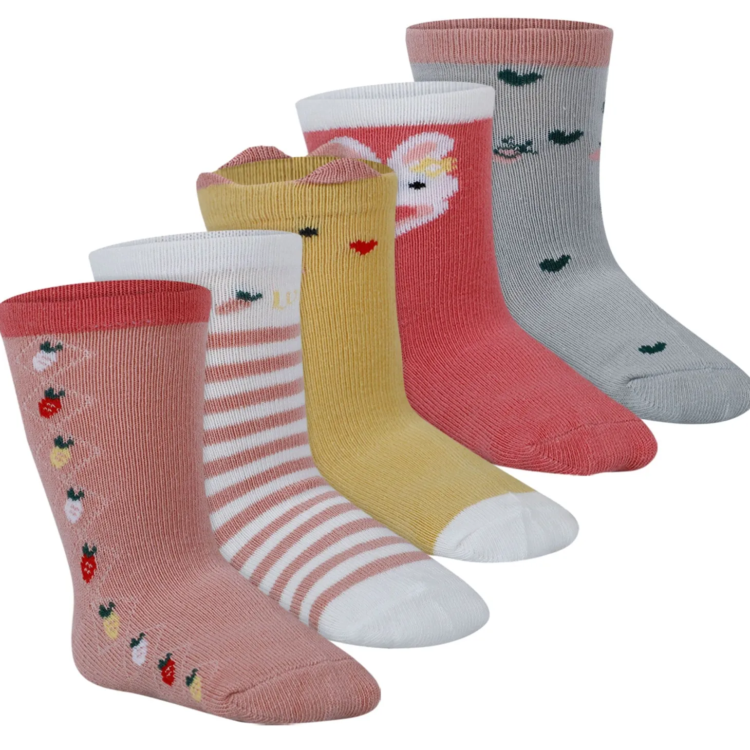 Baby Moo Farm Print Soft Socks Pack of 5 - Red, Peach