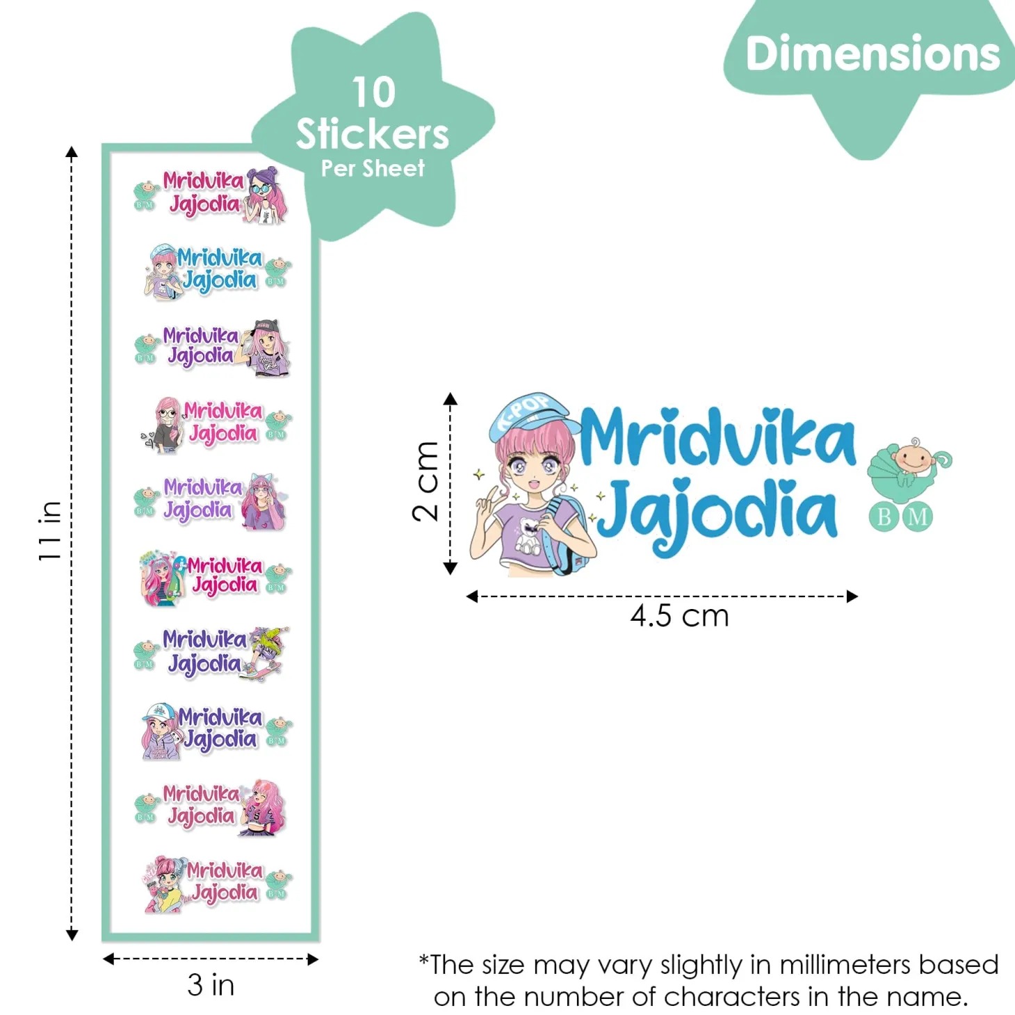 Baby Moo Fashion Personalised Name Self Adhesive Transparent Embossed Stickers, 3D Labels 10 Pcs Stationery Set for Children - Pink