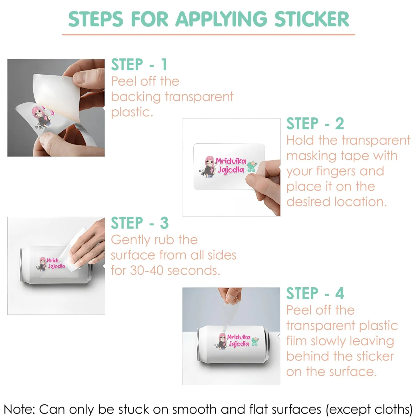 Baby Moo Fashion Personalised Name Self Adhesive Transparent Embossed Stickers, 3D Labels 20 Pcs Stationery Set for Children - Pink