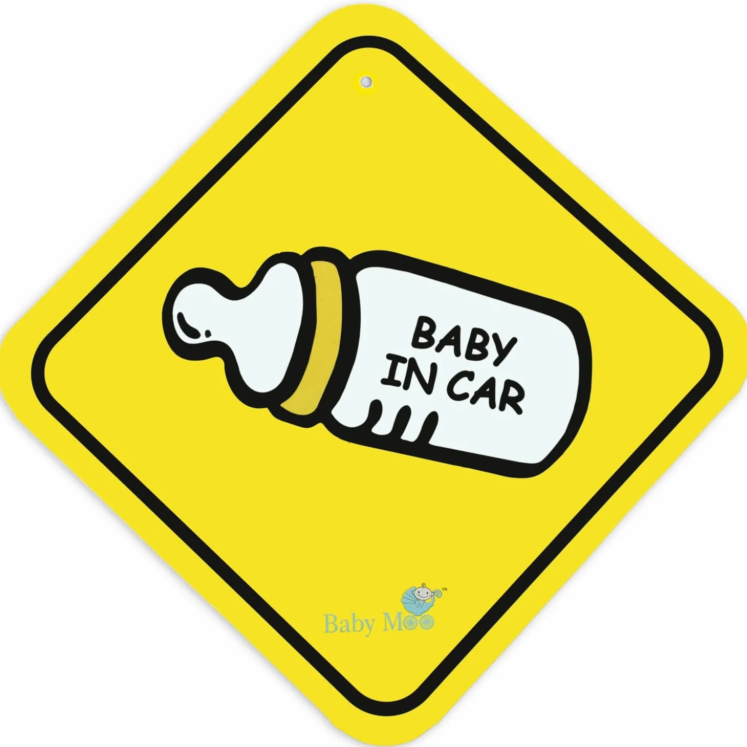 Baby Moo Feeding Bottle Sign Board With Vacuum Suction Cup Clip - Yellow