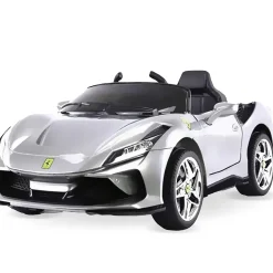 Baby Moo Ferrari F8 12V Battery Operated Ride On Car for Kids | Electric Car with Remote Control | Rechargeable Battery-Powered Toy with LED Lights, Music & USB Port | Age 2-8 - Silver
