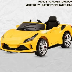 Baby Moo Ferrari F8 12V Battery Operated Ride On Car for Kids | Remote Control | Rechargeable Battery | USB MP3 Player | Ages 1-6 - Yellow