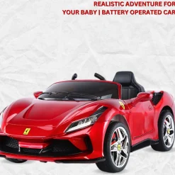 Baby Moo Ferrari F8 12V Battery Operated Ride On Car for Kids | Electric Car with Remote Control | Rechargeable Battery-Powered Toy with LED Lights, Music & USB Port | Age 2-8 - Red