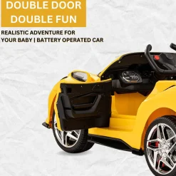 Baby Moo Ferrari F8 12V Battery Operated Ride On Car for Kids | Remote Control | Rechargeable Battery | USB MP3 Player | Ages 1-6 - Yellow