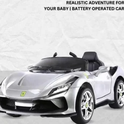 Baby Moo Ferrari F8 12V Battery Operated Ride On Car for Kids | Remote Control | Rechargeable Battery | USB MP3 Player | Ages 1-6 - Silver