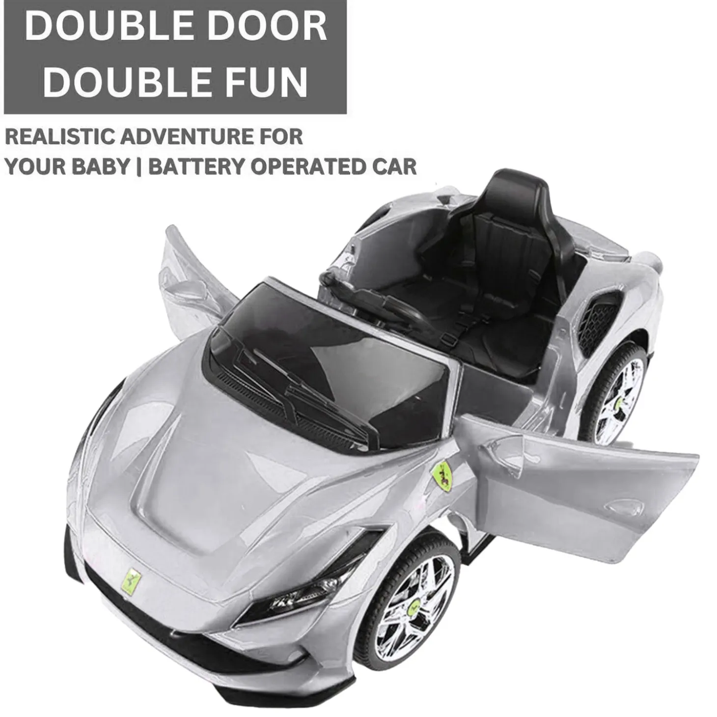 Baby Moo Ferrari F8 12V Battery Operated Ride On Car for Kids | Remote Control | Rechargeable Battery | USB MP3 Player | Ages 1-6 - Silver