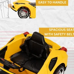 Baby Moo Ferrari F8 12V Battery Operated Ride On Car for Kids | Remote Control | Rechargeable Battery | USB MP3 Player | Ages 1-6 - Yellow