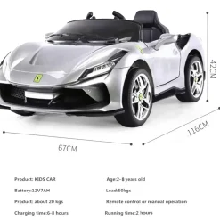 Baby Moo Ferrari F8 12V Battery Operated Ride On Car for Kids | Electric Car with Remote Control | Rechargeable Battery-Powered Toy with LED Lights, Music & USB Port | Age 2-8 - Silver