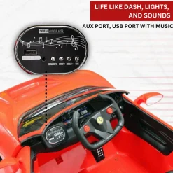 Baby Moo Ferrari F8 12V Battery Operated Ride On Car for Kids | Remote Control | Rechargeable Battery | USB MP3 Player | Ages 1-6 - Red