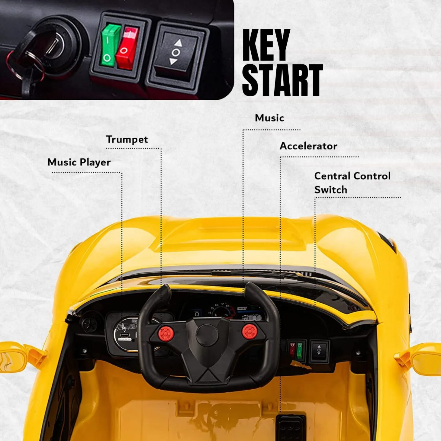 Baby Moo Ferrari F8 12V Battery Operated Ride On Car for Kids | Remote Control | Rechargeable Battery | USB MP3 Player | Ages 1-6 - Yellow