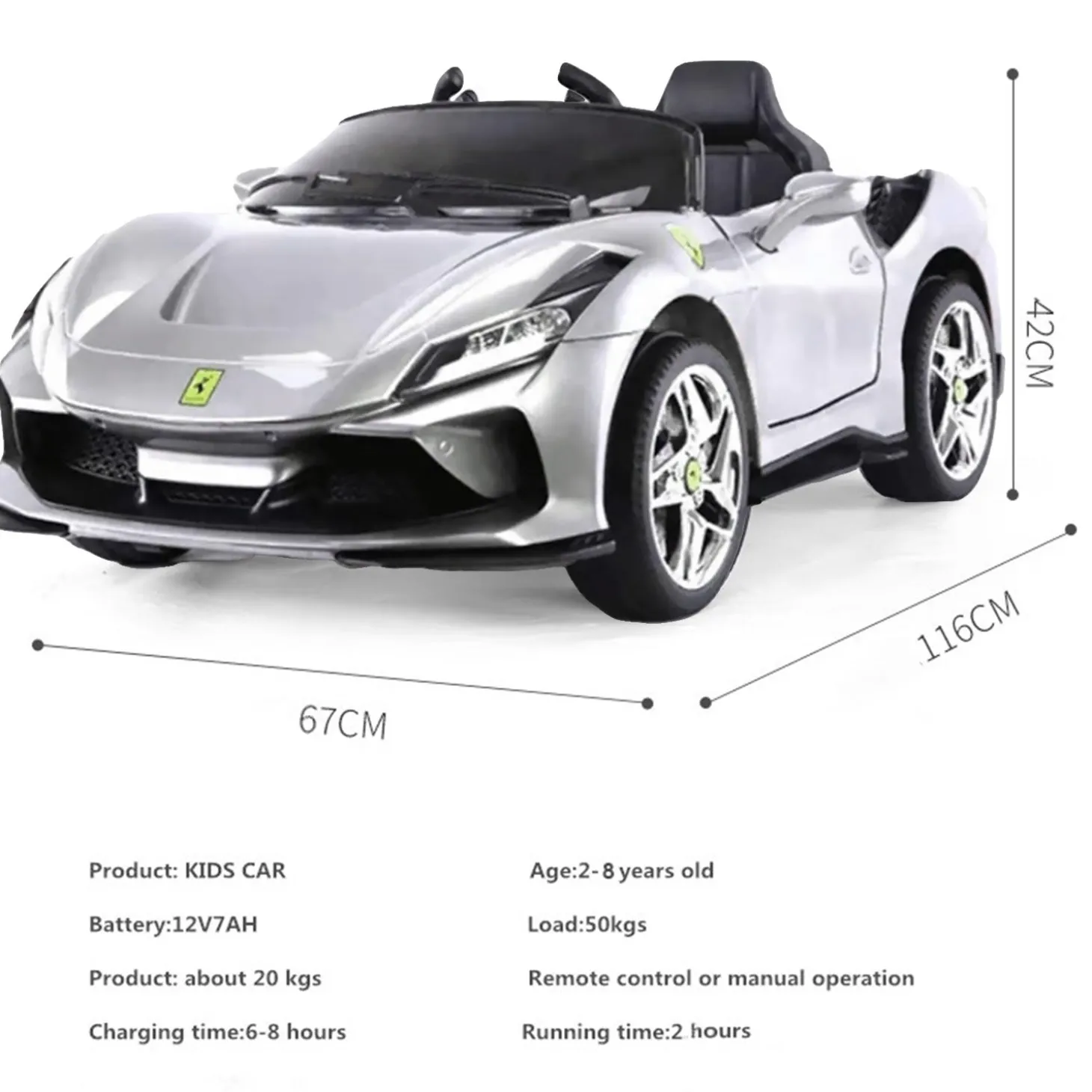 Baby Moo Ferrari F8 12V Battery Operated Ride On Car for Kids | Remote Control | Rechargeable Battery | USB MP3 Player | Ages 1-6 - Silver