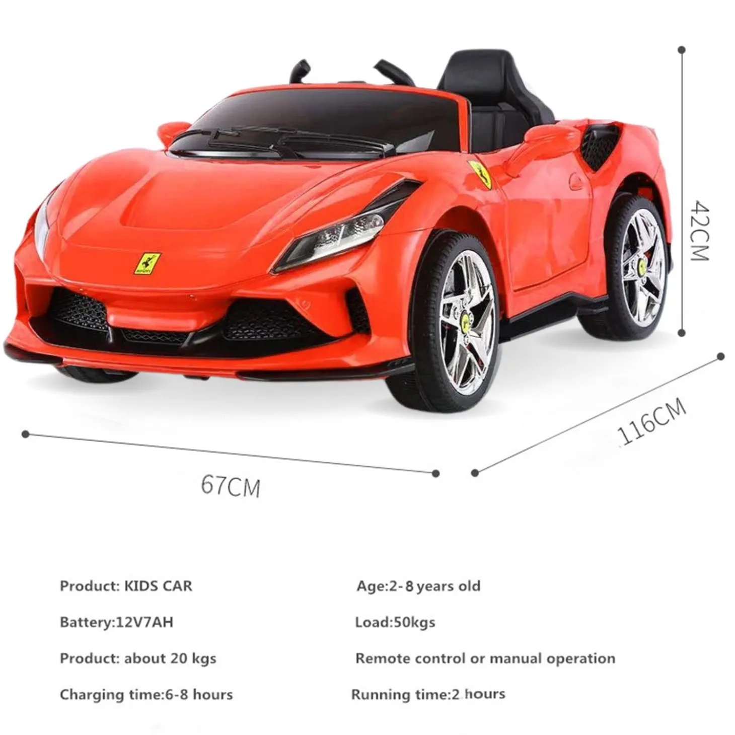 Baby Moo Ferrari F8 12V Battery Operated Ride On Car for Kids | Remote Control | Rechargeable Battery | USB MP3 Player | Ages 1-6 - Red
