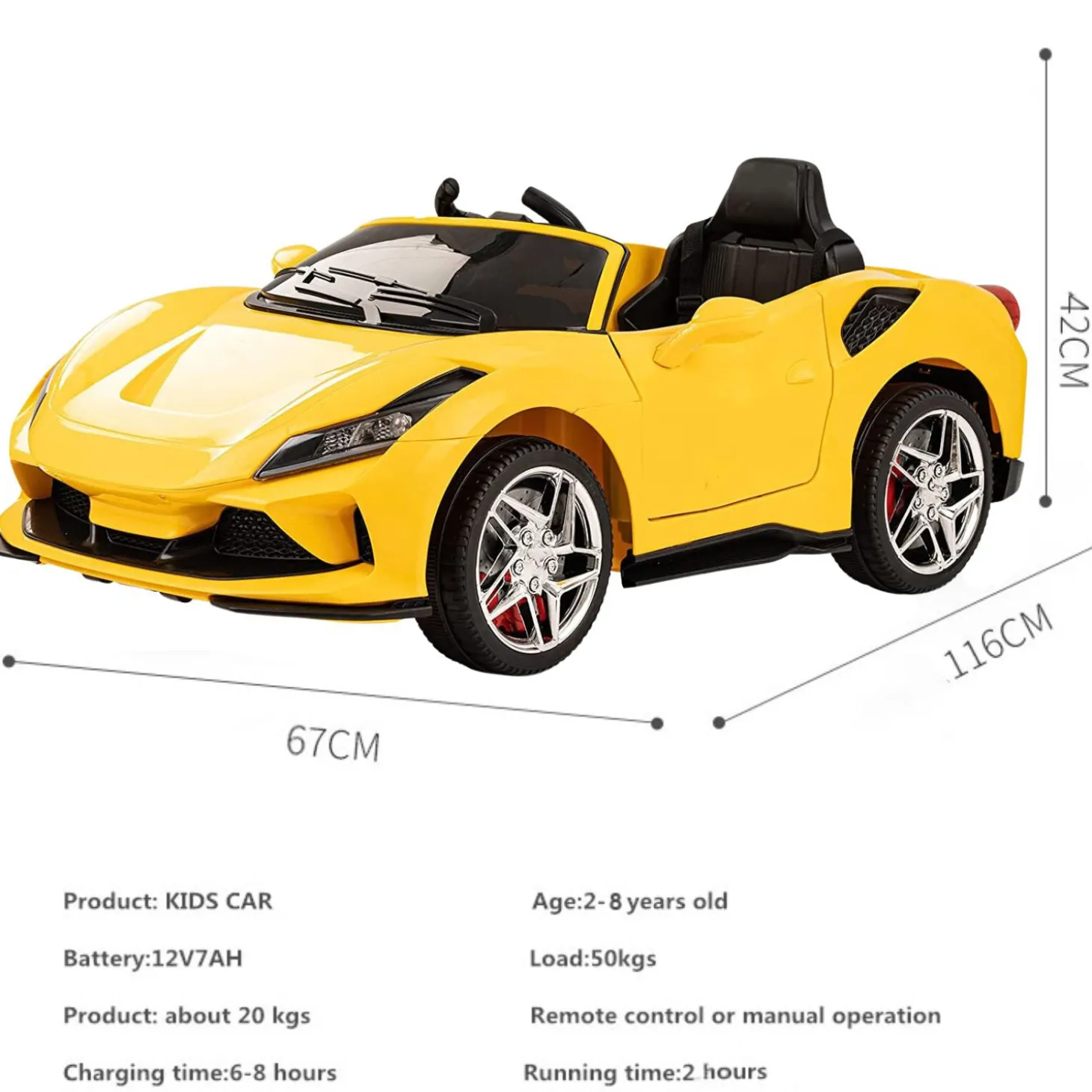 Baby Moo Ferrari F8 12V Battery Operated Ride On Car for Kids | Remote Control | Rechargeable Battery | USB MP3 Player | Ages 1-6 - Yellow