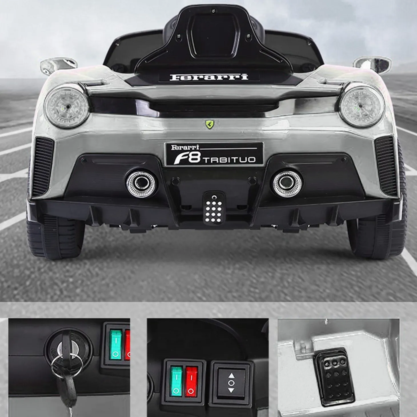 Baby Moo Ferrari F8 12V Battery Operated Ride On Car for Kids | Remote Control | Rechargeable Battery | USB MP3 Player | Ages 1-6 - Silver