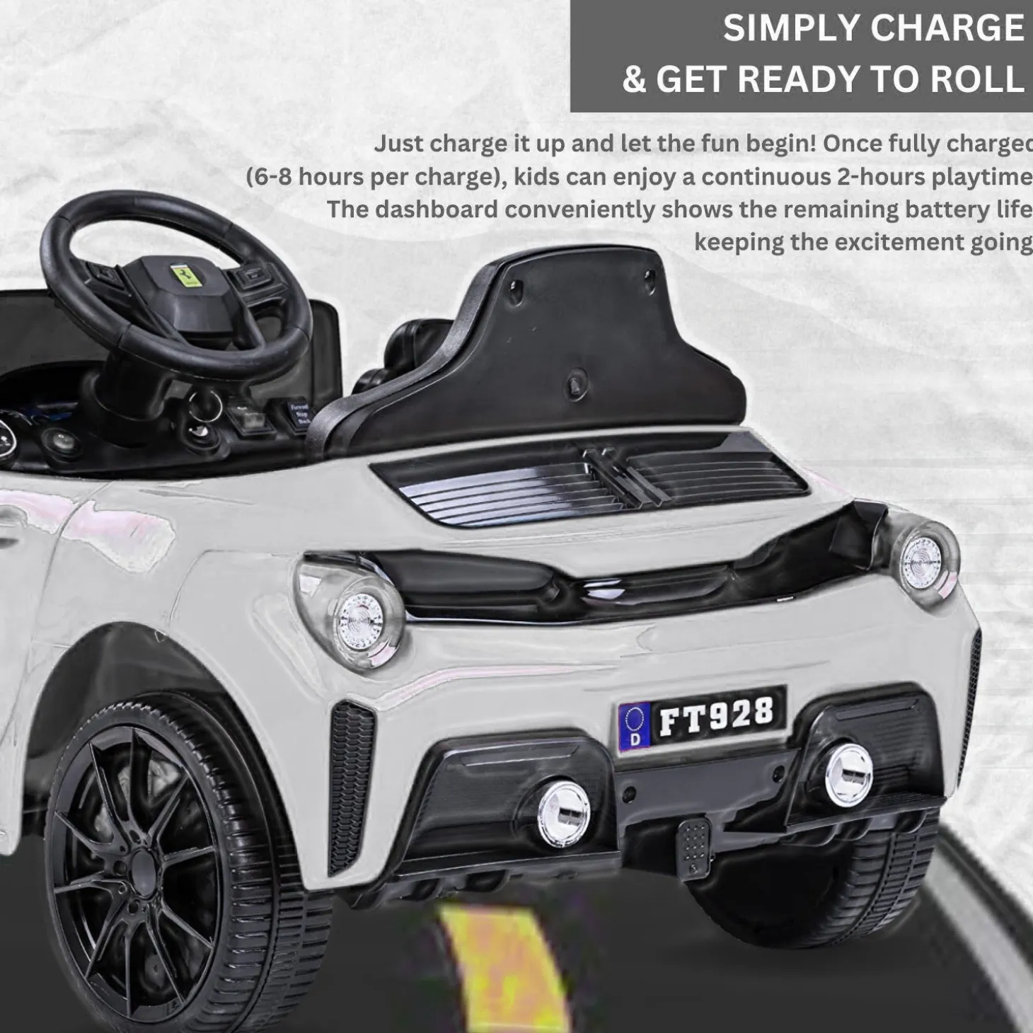 Baby Moo Ferrari F8 12V Battery Operated Ride On Car for Kids | Remote Control | Rechargeable Battery | USB MP3 Player | Ages 1-6 - Silver