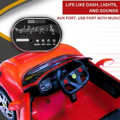 Baby Moo Ferrari F8 12V Battery Operated Ride On Car for Kids | Electric Car with Remote Control | Rechargeable Battery-Powered Toy with LED Lights, Music & USB Port | Age 2-8 - Red