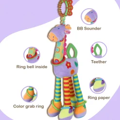 Baby Moo Flexible Giraffe Hanging Toy With Teether - Multicolour