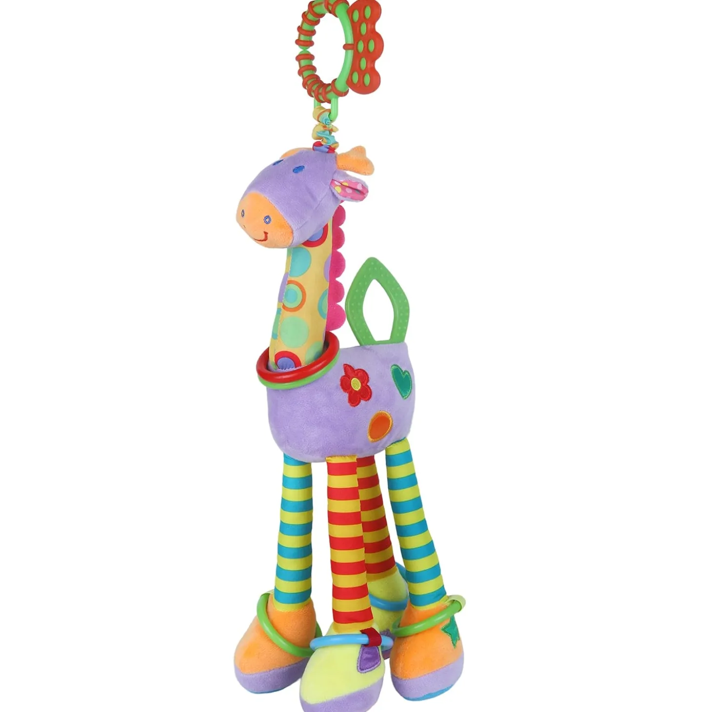 Baby Moo Flexible Giraffe Hanging Toy With Teether - Multicolour