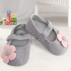 Baby Moo Floral Applique Grey And Peach Booties