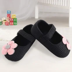 Baby Moo Floral Applique Black And Pink Booties
