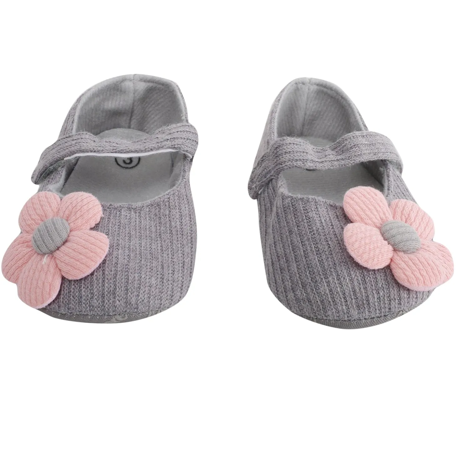 Baby Moo Floral Applique Grey And Peach Booties
