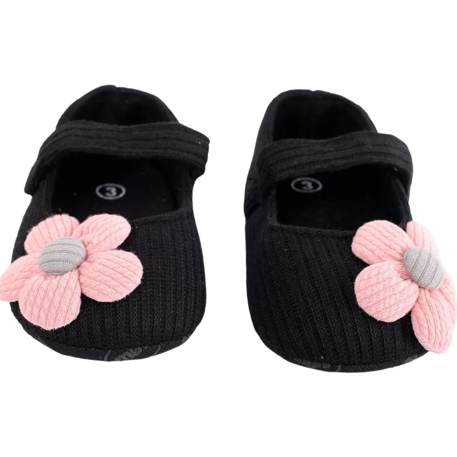 Baby Moo Floral Applique Black And Pink Booties