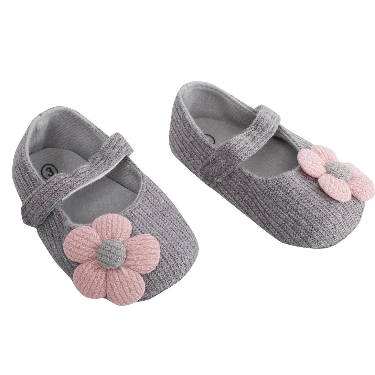 Baby Moo Floral Applique Grey And Peach Booties