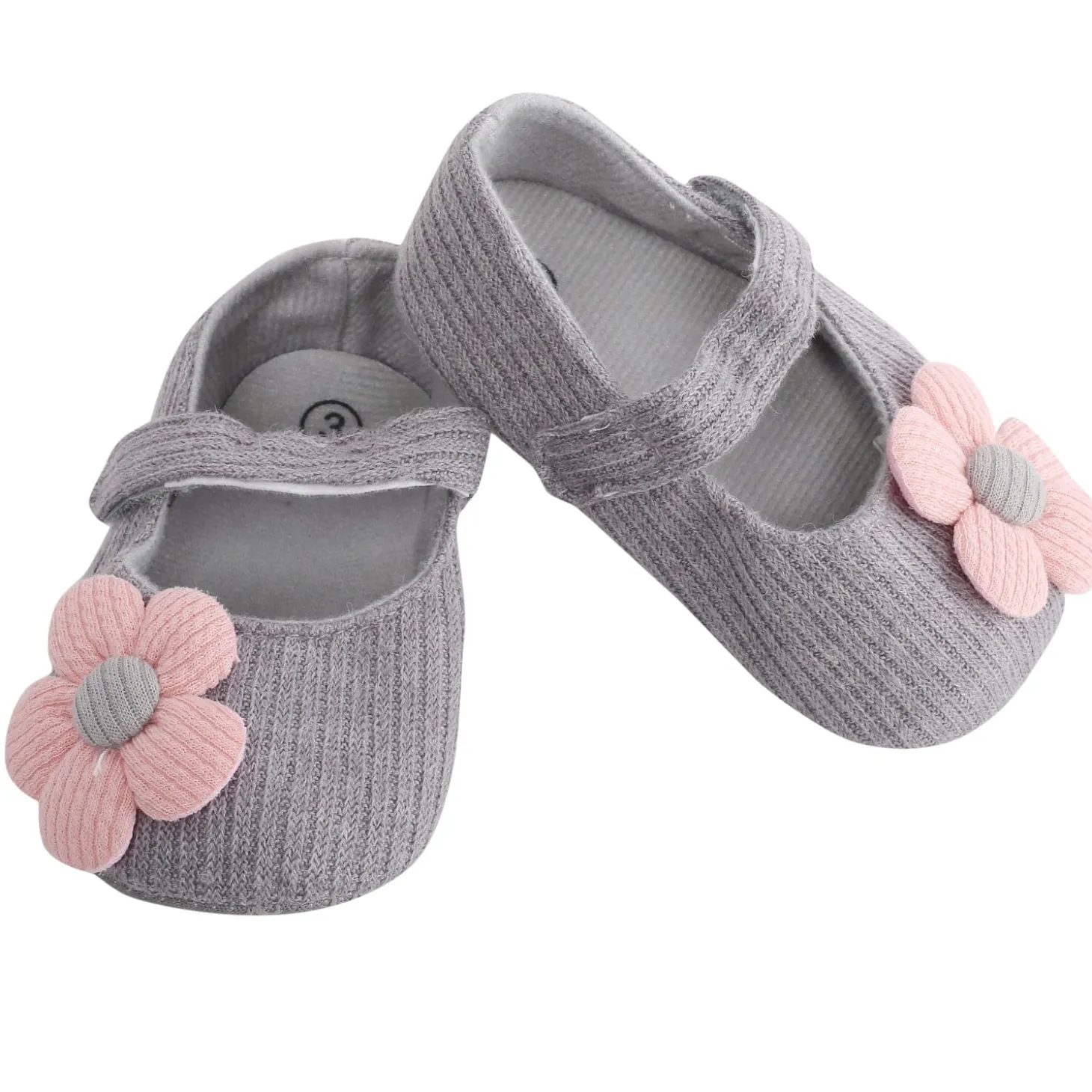Baby Moo Floral Applique Grey And Peach Booties
