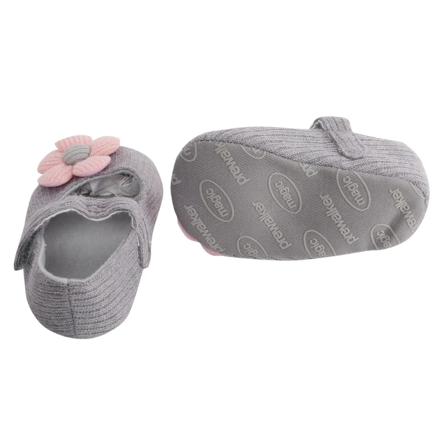 Baby Moo Floral Applique Grey And Peach Booties