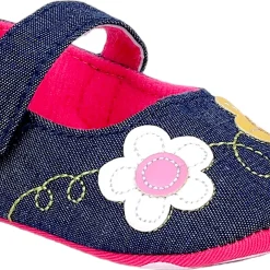 Baby Moo Floral Applique Anti-Skid Ballerina Booties - Navy Blue
