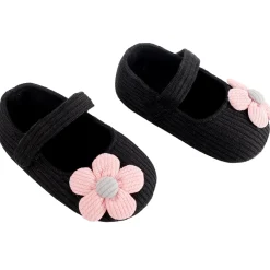 Baby Moo Floral Applique Black And Pink Booties