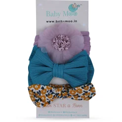 Baby Moo Floral Bow Headband Set of 3 - Multicolour