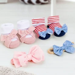 Baby Moo Floral Bow Infant Girl 4-Piece Gift Hairband And Socks Set - Pink