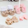 Baby Moo Floral Bow Infant Girl 4-Piece Gift Hairband And Socks Set - Beige