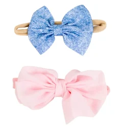 Baby Moo Floral Bow Infant Girl 4-Piece Gift Hairband And Socks Set - Pink