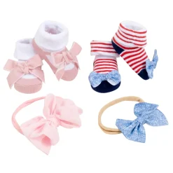 Baby Moo Floral Bow Infant Girl 4-Piece Gift Hairband And Socks Set - Pink