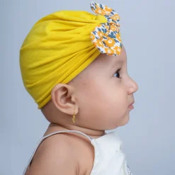 Baby Moo Floral Bow Matching Cap And Socks Set - Yellow
