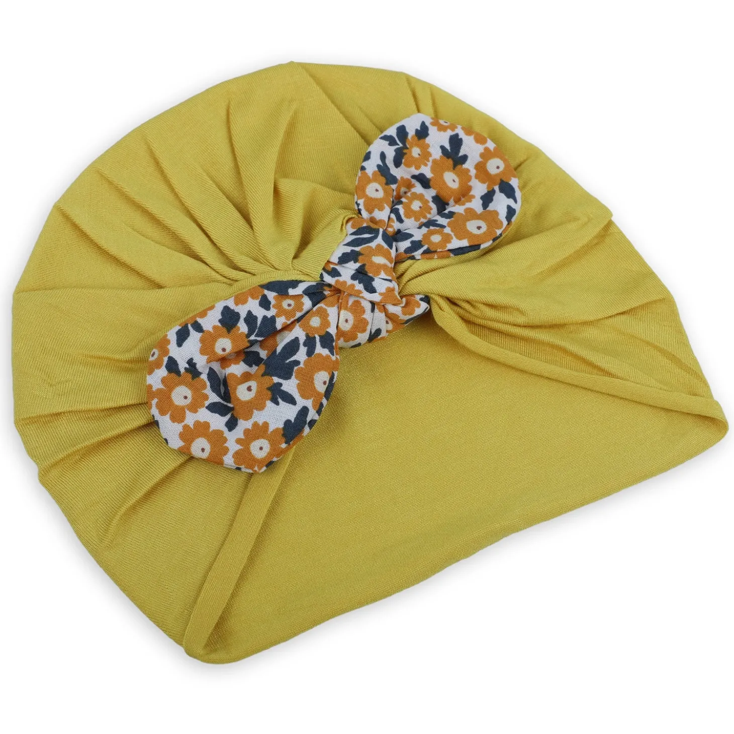 Baby Moo Floral Bow Matching Cap And Socks Set - Yellow