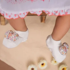 Baby Moo Floral Bow Matching Cap And Socks Set - Peach