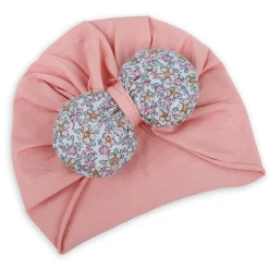 Baby Moo Floral Bow Matching Cap And Socks Set - Peach