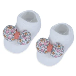Baby Moo Floral Bow Matching Cap And Socks Set - Peach