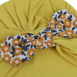 Baby Moo Floral Bow Matching Cap And Socks Set - Yellow