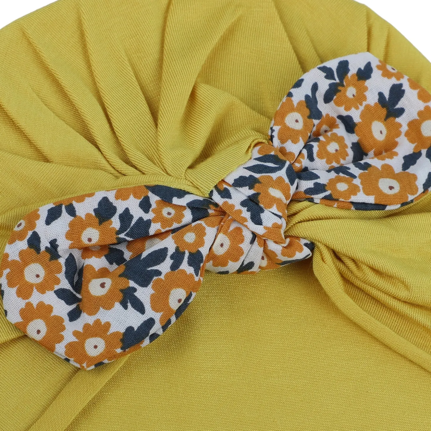 Baby Moo Floral Bow Matching Cap And Socks Set - Yellow