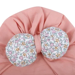 Baby Moo Floral Bow Matching Cap And Socks Set - Peach
