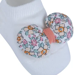 Baby Moo Floral Bow Matching Cap And Socks Set - Peach