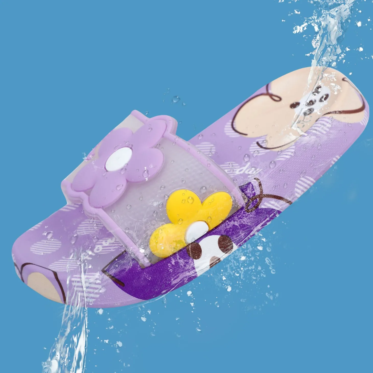 Baby Moo Floral 3D Beach Slippers Sliders - Purple