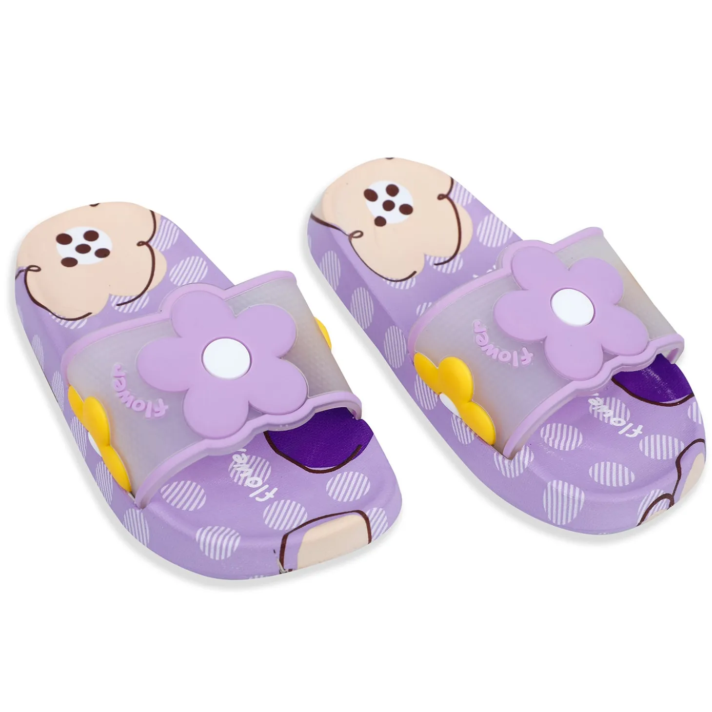 Baby Moo Floral 3D Beach Slippers Sliders - Purple