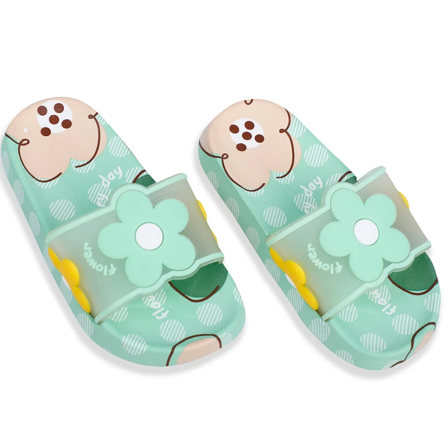Baby Moo Floral 3D Beach Slippers Sliders - Sea Green